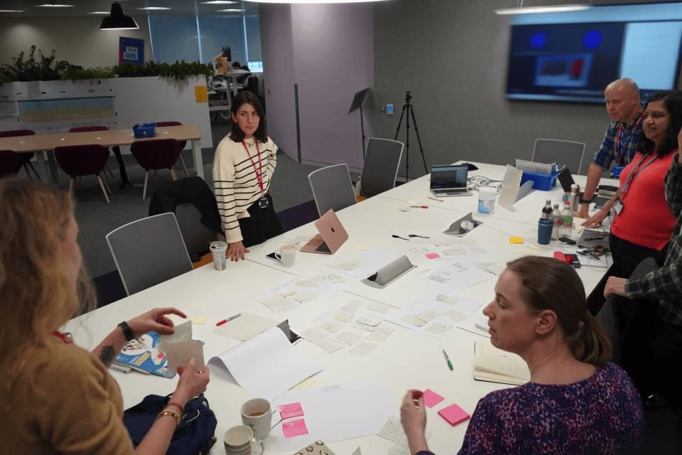 A workshop in progress. With notes and papers spread across a table